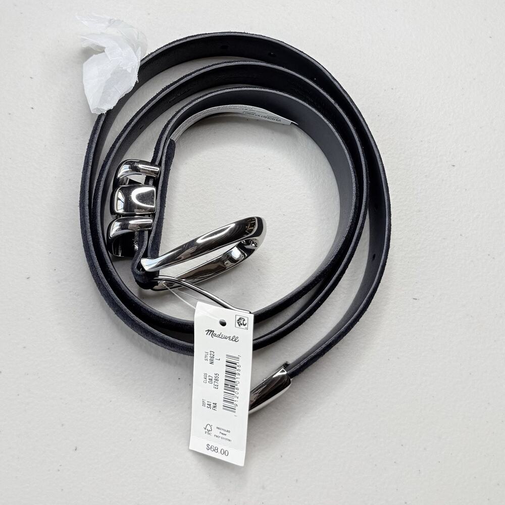 Madewell Triple Metal Keeper Belt Suede Leather Large Dark Blue